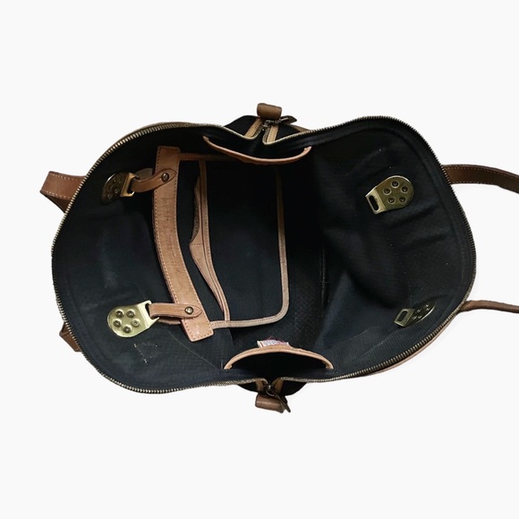 Vintage Dooney & Bourke Black Fabric and Natural/Tan Leather Satchel Handbag - Picture 15 of 16